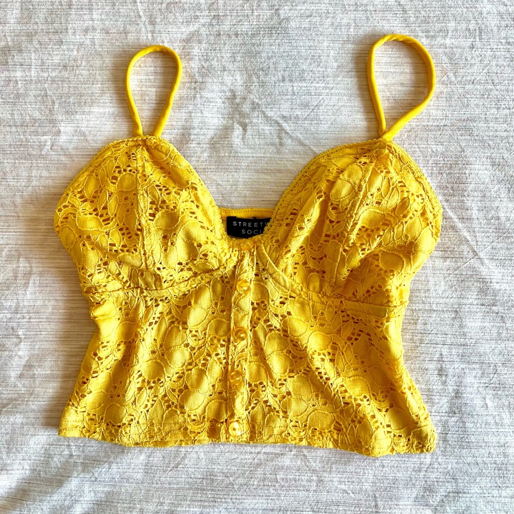Yellow lacy crop top